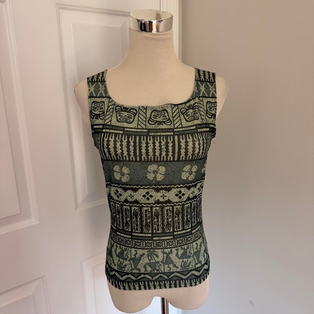 Y2K GREEN LUCCA ABSTRACT MULTI PRINT TANK TOP